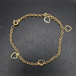 ❤️ Dainty Heart Charm Bracelet Gold Tone Size 7.25 Stamped KOREA